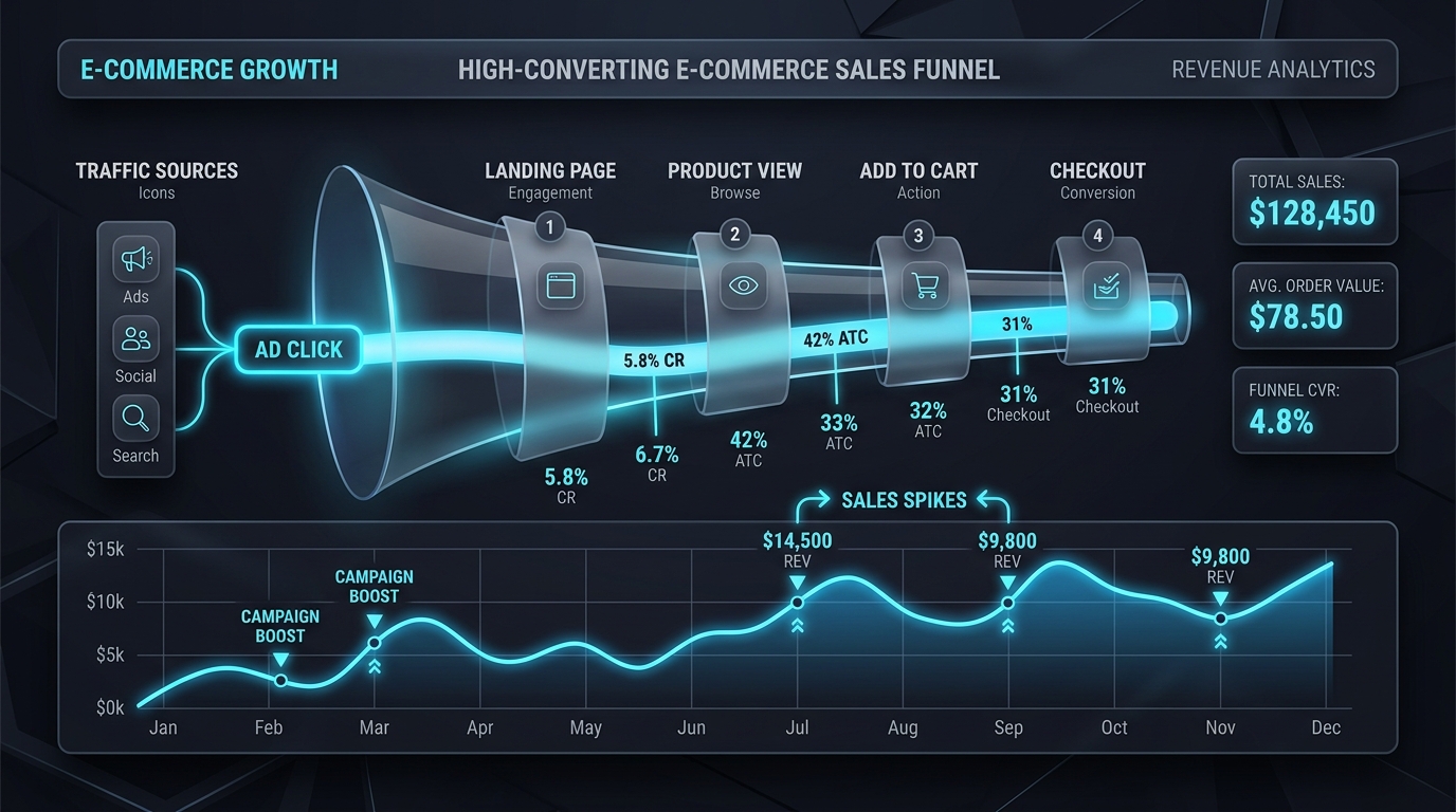E-commerce digital funnel graphic